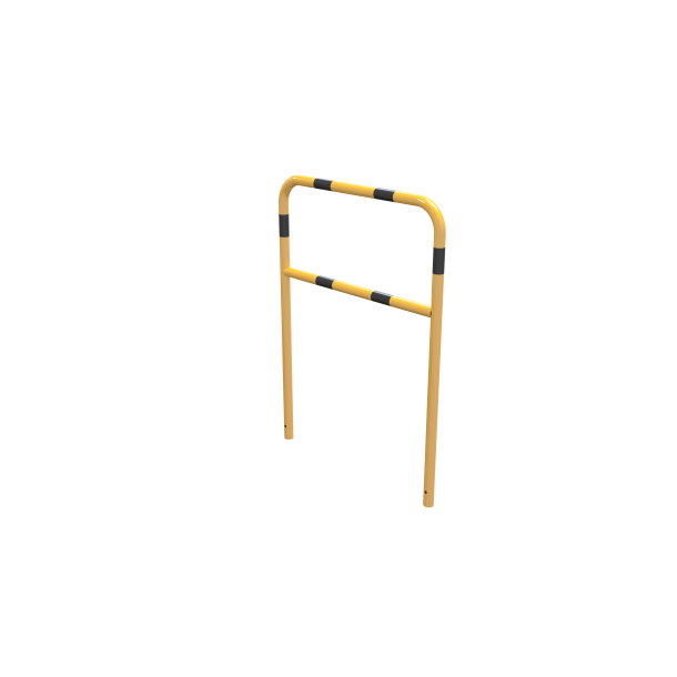 Protective bar made of steel tubing |  48 x 2.5 mm | with crossbar | total width: 1000 mm | total height: 1400 mm | hot-dip galvanized and yellow coatedwith black warning stripes